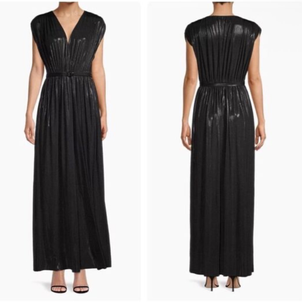 Norma Kamali Black Athena Sheen Gown Maxi Dress Size Slit Size Medium